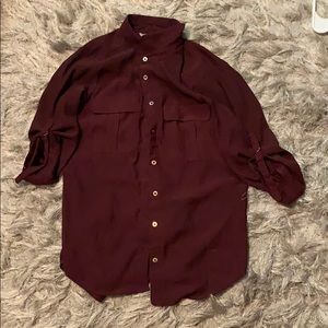 Burgundy button down top
